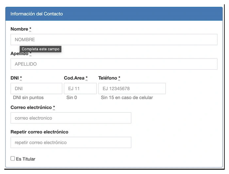 Paso 2 para sacar turno de la VTV en Hurlingham: información del contacto